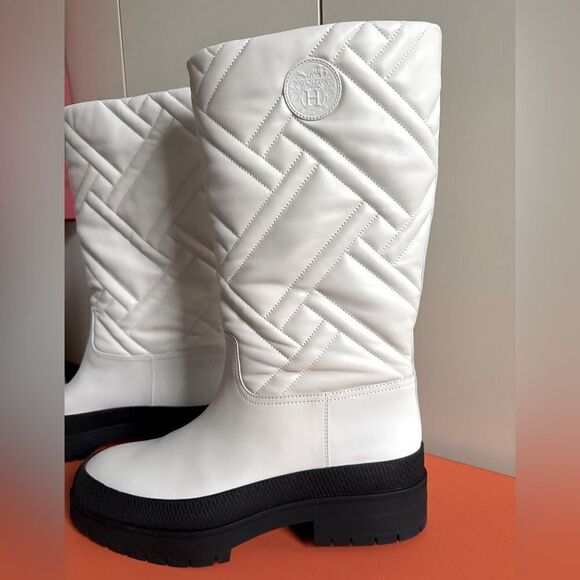 Hermes White calf leather Fuji Weather mid height Boot NIB 38.5 - Picture 7 of 14